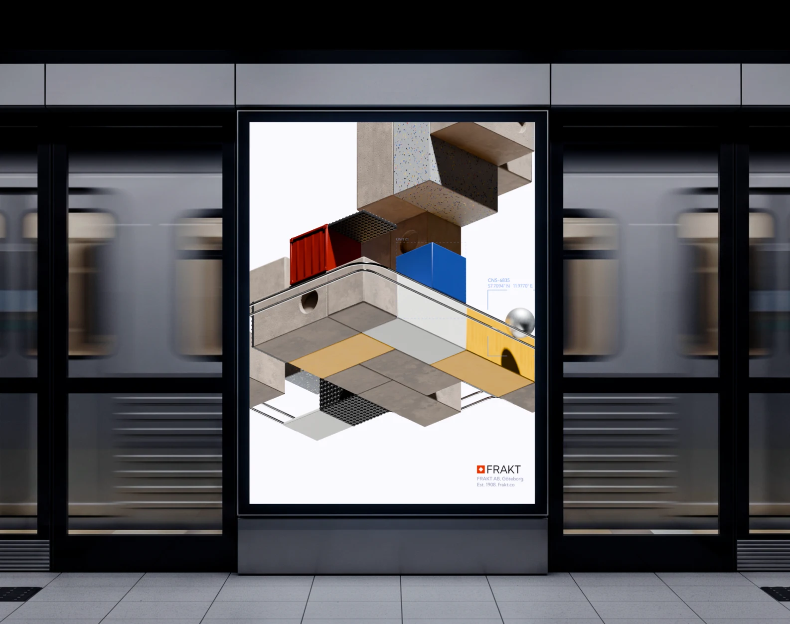 FRAKT, transit poster on a platform